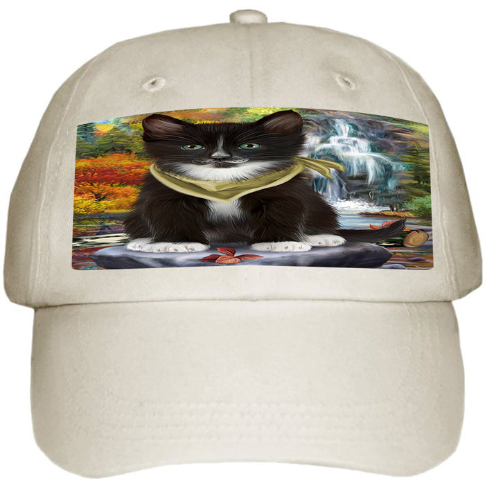 Scenic Waterfall Tuxedo Cat Ball Hat Cap HAT59661