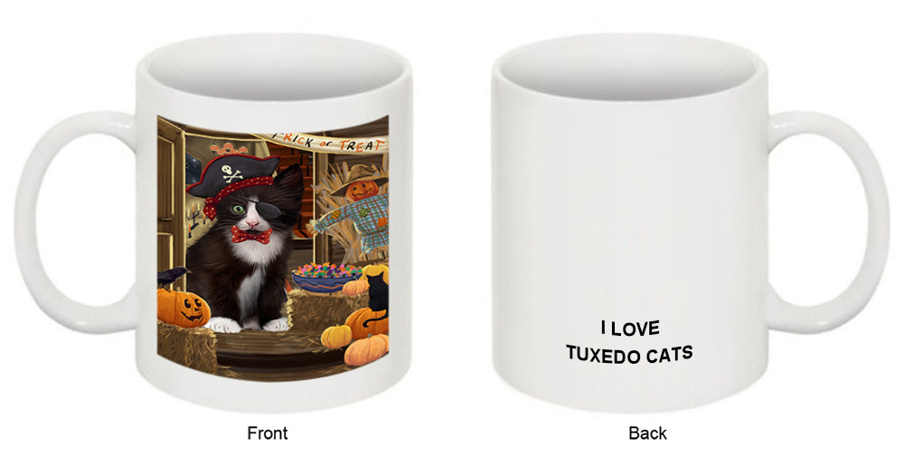 Enter at Own Risk Trick or Treat Halloween Tuxedo Cat Coffee Mug MUG48719