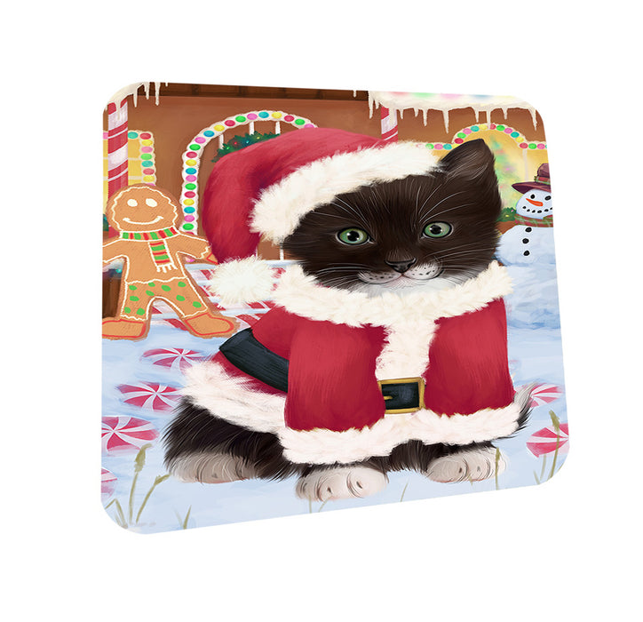 Christmas Gingerbread House Candyfest Tuxedo Cat Coasters Set of 4 CST56540