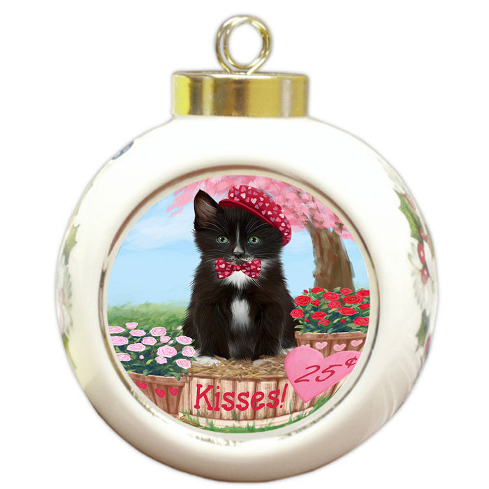 Rosie 25 Cent Kisses Tuxedo Cat Round Ball Christmas Ornament RBPOR56611