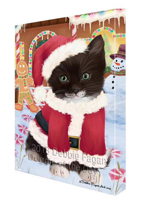 Christmas Gingerbread House Candyfest Tuxedo Cat Canvas Print Wall Art Décor CVS131462