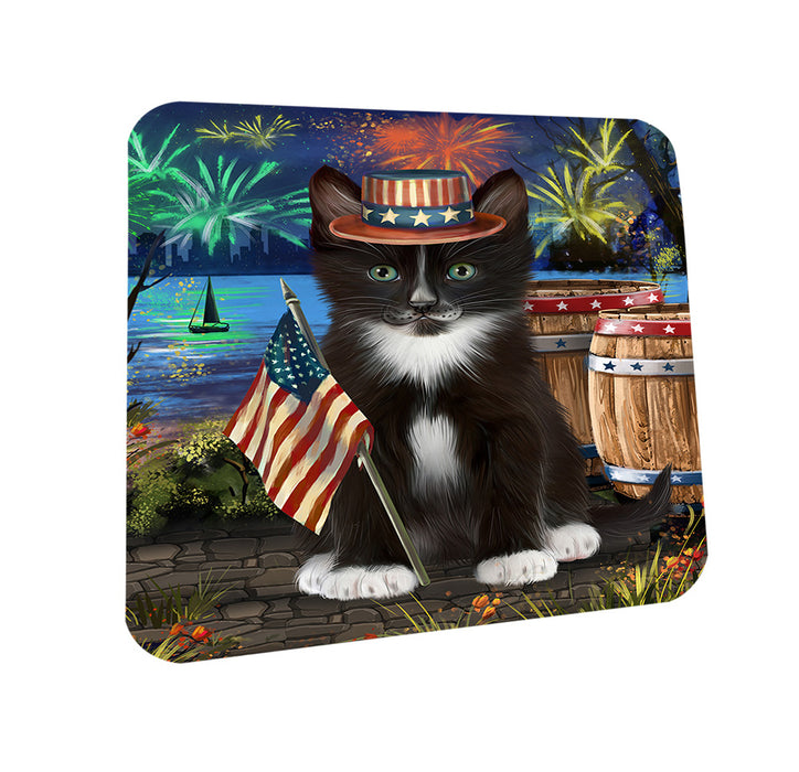 4th of July Independence Day Firework Tuxedo Cat Coasters Set of 4 CST54061