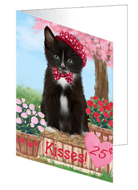 Rosie 25 Cent Kisses Tuxedo Cat Handmade Artwork Assorted Pets Greeting Cards and Note Cards with Envelopes for All Occasions and Holiday Seasons GCD73280