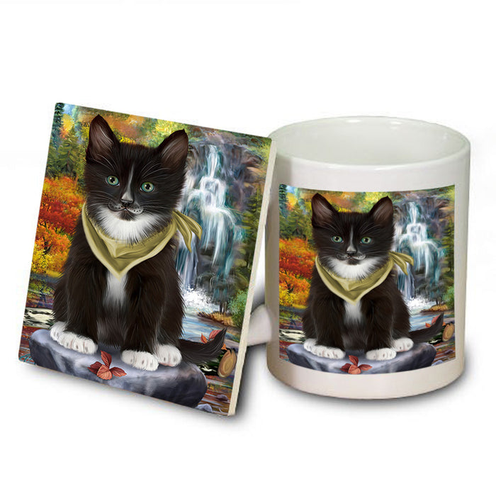Scenic Waterfall Tuxedo Cat Mug and Coaster Set MUC51968