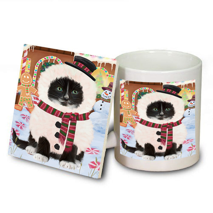 Christmas Gingerbread House Candyfest Tuxedo Cat Mug and Coaster Set MUC56575