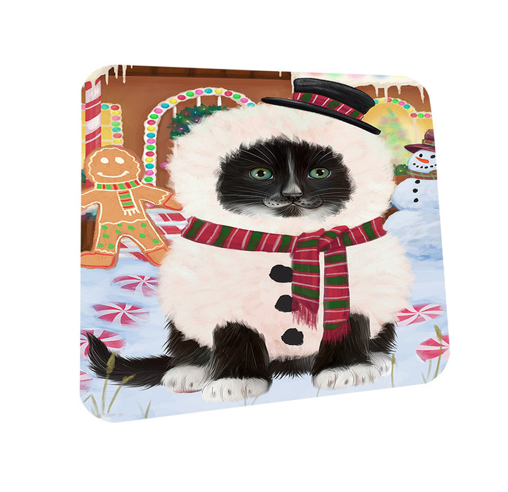 Christmas Gingerbread House Candyfest Tuxedo Cat Coasters Set of 4 CST56541