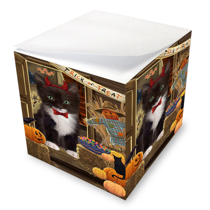 Enter at Own Risk Trick or Treat Halloween Tuxedo Cat Note Cube NOC53322
