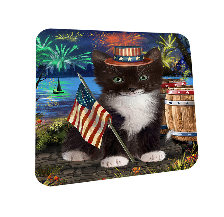 4th of July Independence Day Firework Tuxedo Cat Coasters Set of 4 CST54062