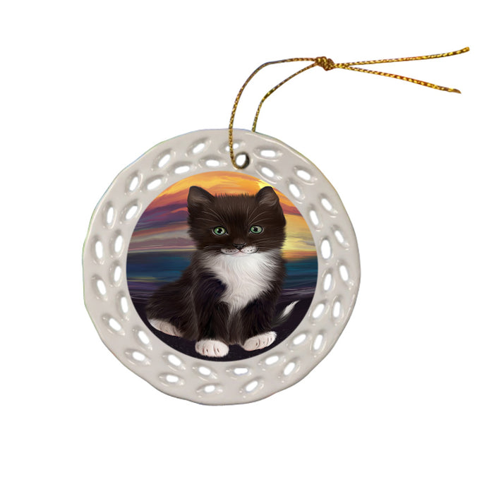 Tuxedo Cat Ceramic Doily Ornament DPOR51789