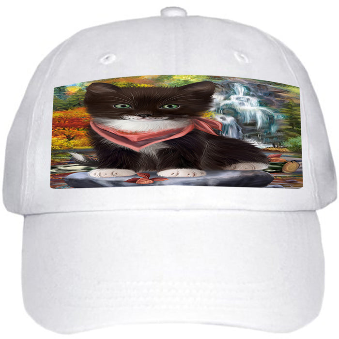 Scenic Waterfall Tuxedo Cat Ball Hat Cap HAT59664