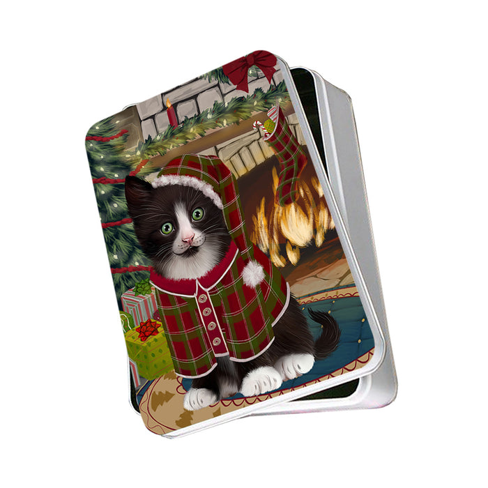 The Stocking was Hung Tuxedo Cat Photo Storage Tin PITN55588