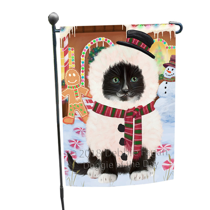 Christmas Gingerbread House Candyfest Tuxedo Cat Garden Flag GFLG57211