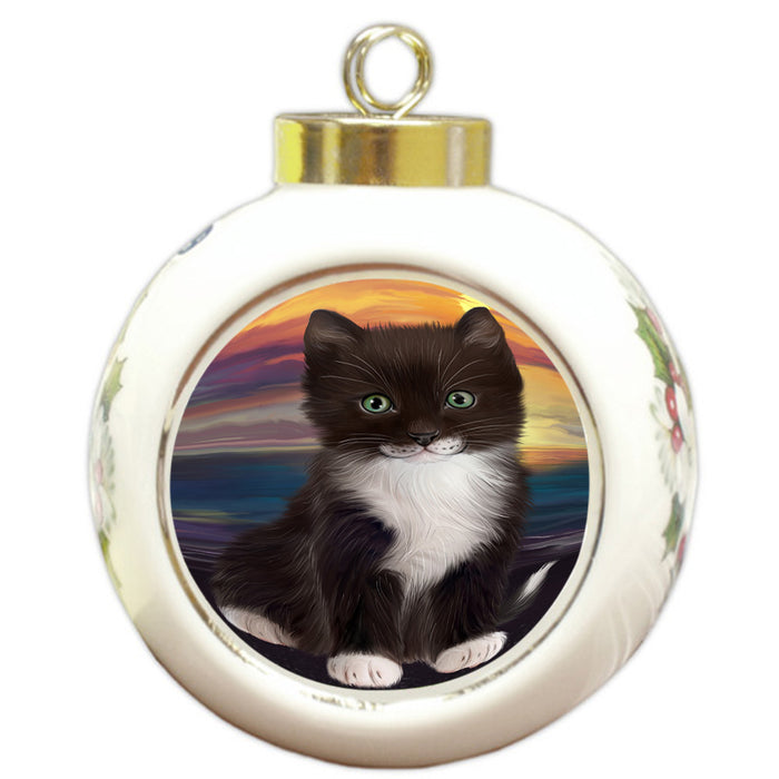 Tuxedo Cat Round Ball Christmas Ornament RBPOR51789
