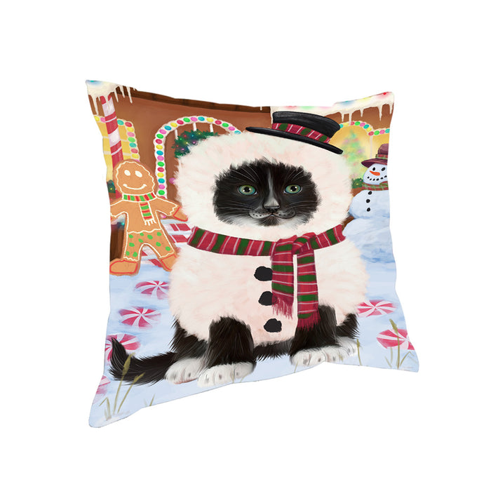 Christmas Gingerbread House Candyfest Tuxedo Cat Pillow PIL80624