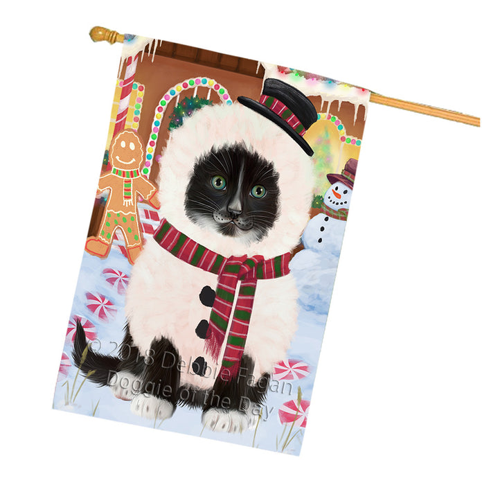 Christmas Gingerbread House Candyfest Tuxedo Cat House Flag FLG57267