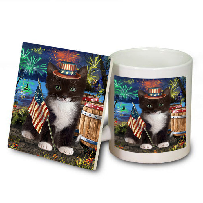 4th of July Independence Day Firework Tuxedo Cat Mug and Coaster Set MUC54096