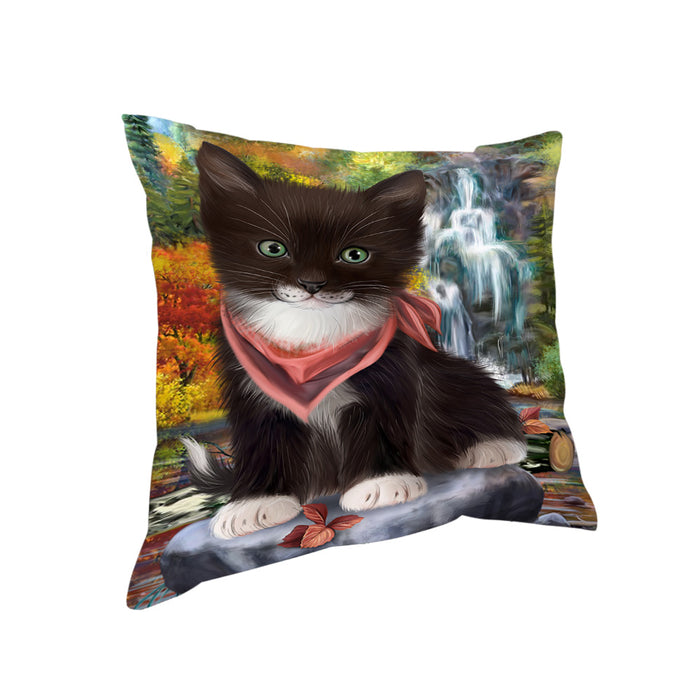 Scenic Waterfall Tuxedo Cat Pillow PIL64272