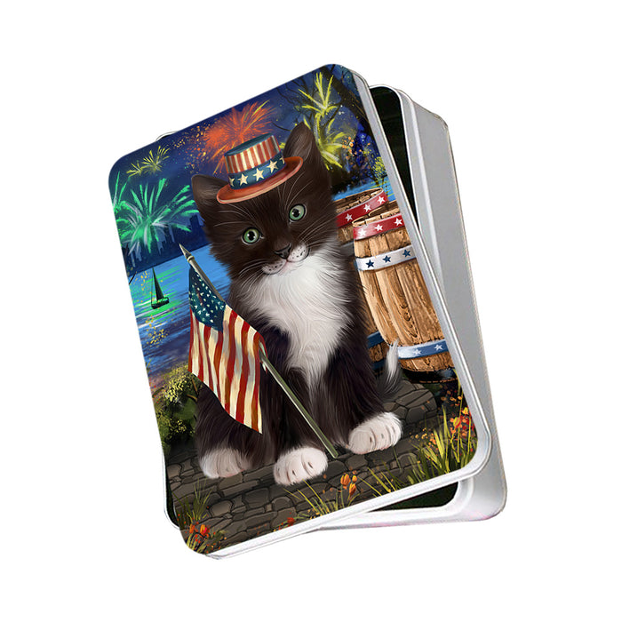 4th of July Independence Day Firework Tuxedo Cat Photo Storage Tin PITN54047