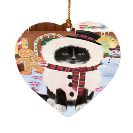Christmas Gingerbread House Candyfest Tuxedo Cat Heart Christmas Ornament HPOR56939