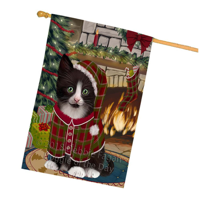 The Stocking was Hung Tuxedo Cat House Flag FLG56074
