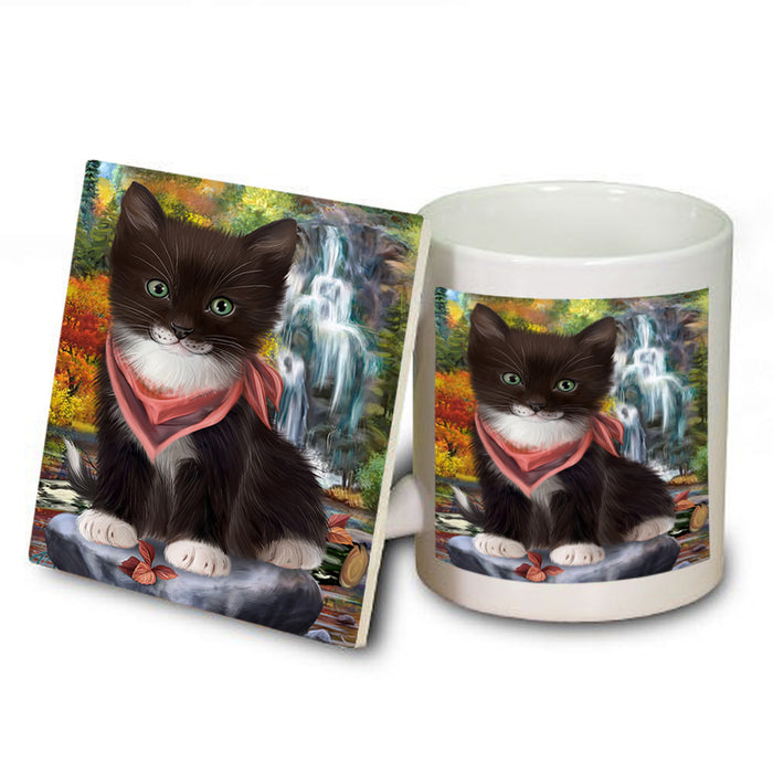 Scenic Waterfall Tuxedo Cat Mug and Coaster Set MUC51969