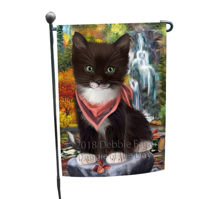 Scenic Waterfall Tuxedo Cat Garden Flag GFLG51974