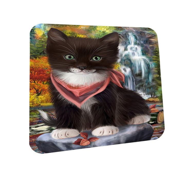 Scenic Waterfall Tuxedo Cat Coasters Set of 4 CST51936
