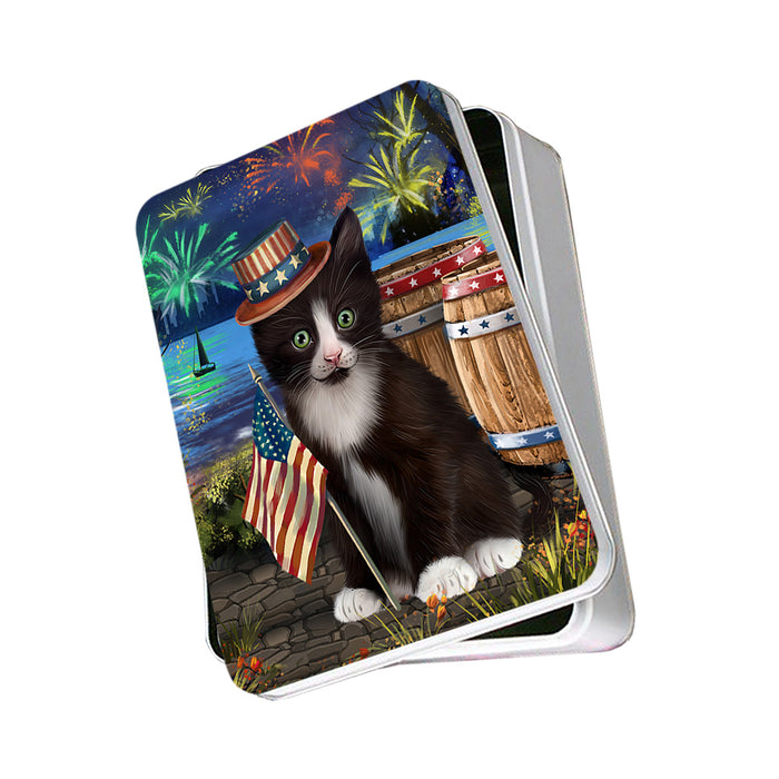 4th of July Independence Day Fireworks Tuxedo Cat at the Lake Photo Storage Tin PITN51246