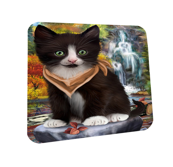 Scenic Waterfall Tuxedo Cat Coasters Set of 4 CST51937