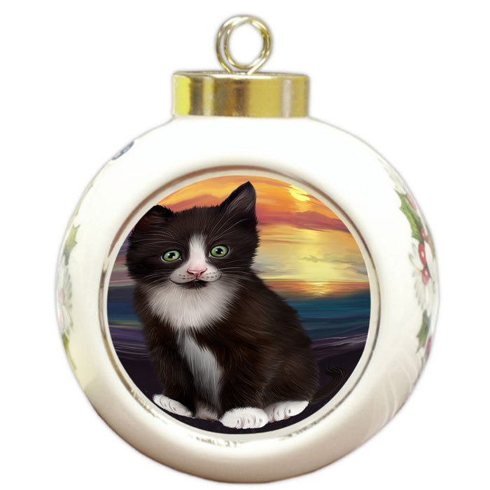 Tuxedo Cat Round Ball Christmas Ornament RBPOR51790