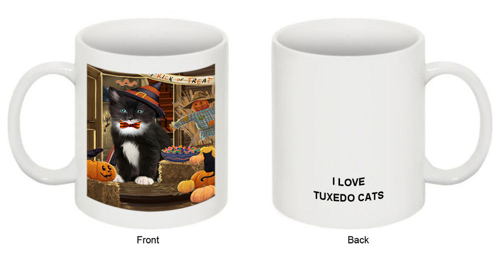 Enter at Own Risk Trick or Treat Halloween Tuxedo Cat Coffee Mug MUG48721