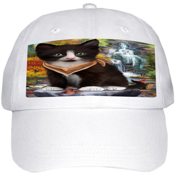 Scenic Waterfall Tuxedo Cat Ball Hat Cap HAT59667