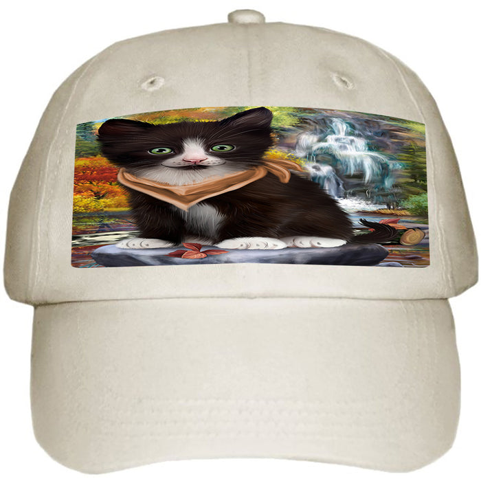 Scenic Waterfall Tuxedo Cat Ball Hat Cap HAT59667