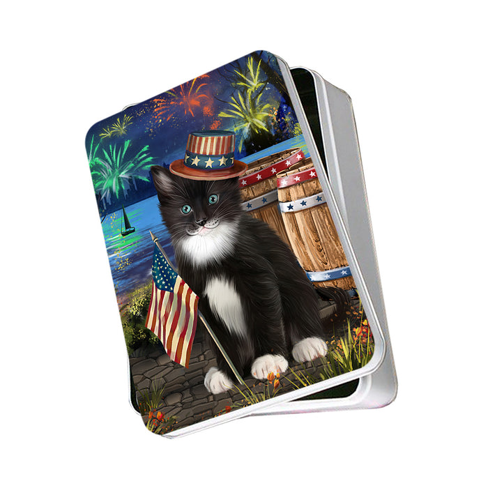 4th of July Independence Day Fireworks Tuxedo Cat at the Lake Photo Storage Tin PITN51247