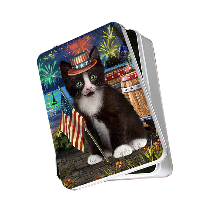4th of July Independence Day Firework Tuxedo Cat Photo Storage Tin PITN54048