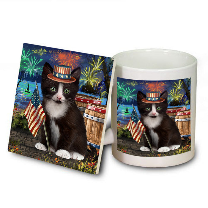 4th of July Independence Day Firework Tuxedo Cat Mug and Coaster Set MUC54097