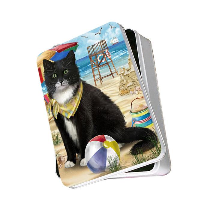 Pet Friendly Beach Tuxedo Cat Photo Storage Tin PITN51614