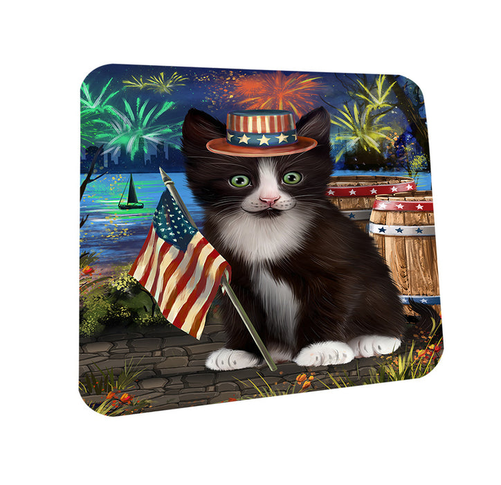 4th of July Independence Day Firework Tuxedo Cat Coasters Set of 4 CST54063