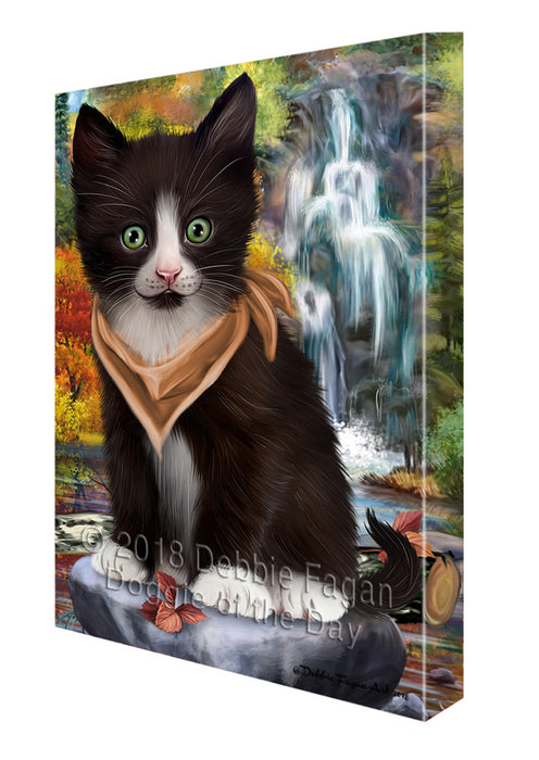 Scenic Waterfall Tuxedo Cat Canvas Print Wall Art Décor CVS85067