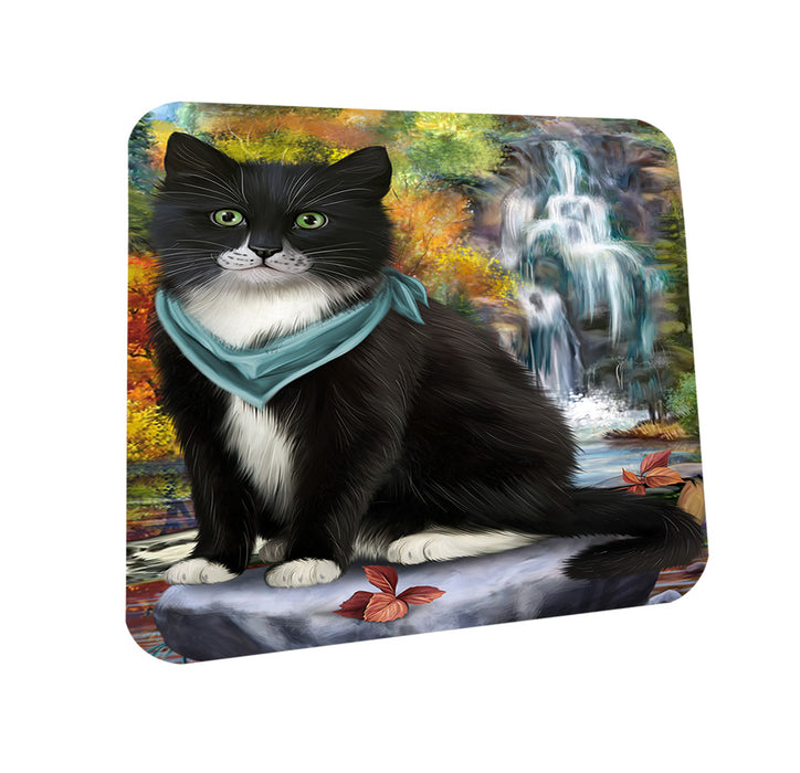 Scenic Waterfall Tuxedo Cat Coasters Set of 4 CST51938