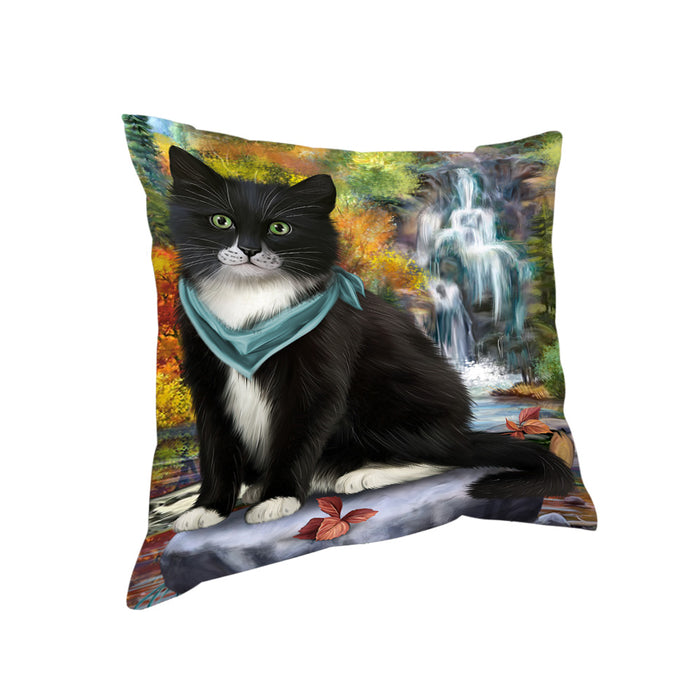 Scenic Waterfall Tuxedo Cat Pillow PIL64280