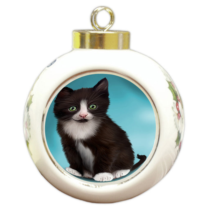 Tuxedo Cat Round Ball Christmas Ornament RBPOR51791