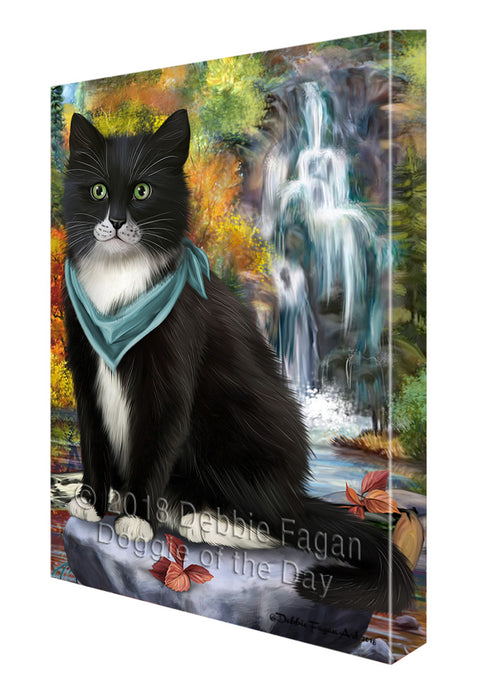 Scenic Waterfall Tuxedo Cat Canvas Print Wall Art Décor CVS85076