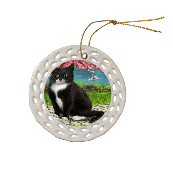 Tuxedo Cat Ceramic Doily Ornament DPOR51792