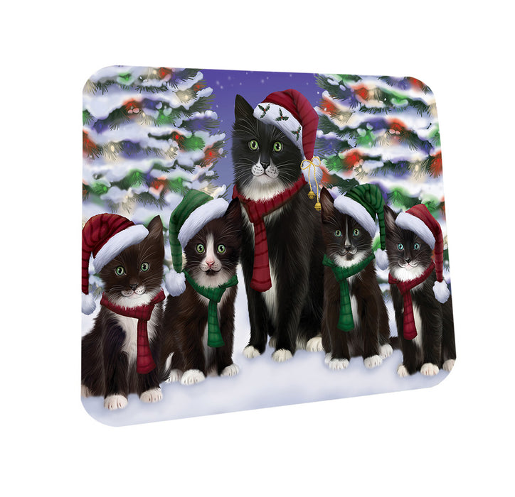 Tuxedo Cats Christmas Family Portrait in Holiday Scenic Background  Coasters Set of 4 CST52680