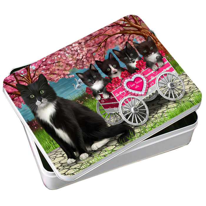 I Love Tuxedo Cats Cat in a Cart Photo Storage Tin PITN51708