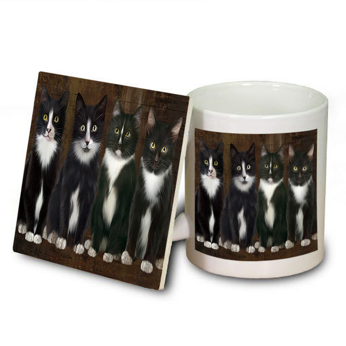 Rustic 4 Tuxedo Cats Mug and Coaster Set MUC54365
