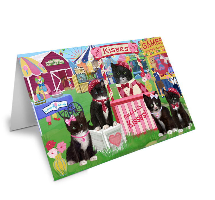 Carnival Kissing Booth Tuxedo Cats Handmade Artwork Assorted Pets Greeting Cards and Note Cards with Envelopes for All Occasions and Holiday Seasons GCD72653