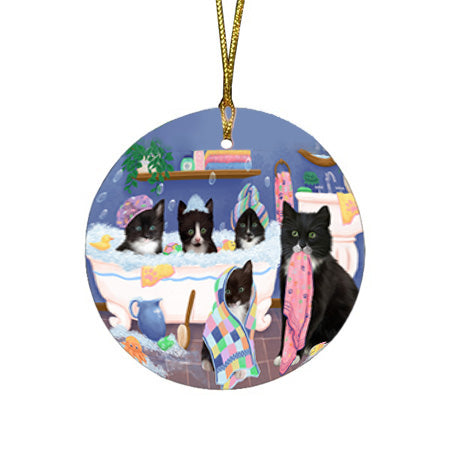 Rub A Dub Dogs In A Tub Tuxedo Cats Round Flat Christmas Ornament RFPOR57187