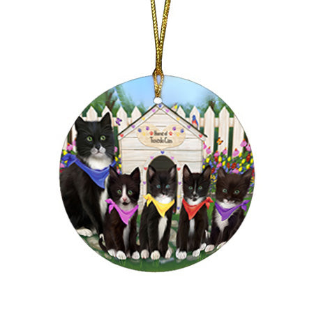Spring Dog House Tuxedo Cats Round Flat Christmas Ornament RFPOR52206